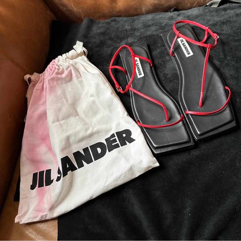 Jil Sander black and red leather Square Toe sandals strappy designer - Picture 7 of 7